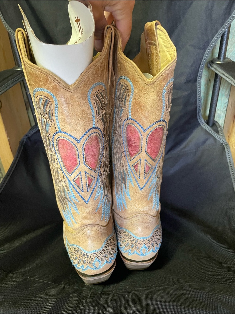 Corral Vintage Leather Cowboy Boots, Blue Jean Wing Embroidery - Picture 2 of 13